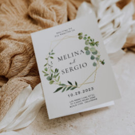 幾何学的な緑のユーカリ葉スフォールド結婚ズ プログラム