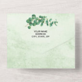 幾何学的な緑のユーカリ葉ス結婚ズの オールインワン招待状 (裏面)