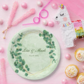 幾何学的な緑のユーカリ葉ス結婚ズの ペーパープレート (パーティー)