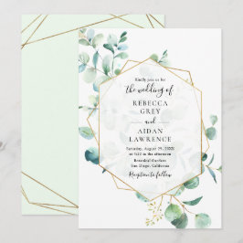 幾何学的な緑のユーカリ葉ス結婚ズの 招待状
