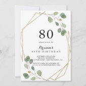 幾何学的な緑のユーカリ80歳の誕生日パーティー 招待状 (正面)