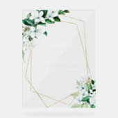 幾何学的な緑のリハーサルディナーウェルカム アクリルサイン (正面)