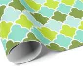 幾何学的な緑の水のターコイズのクローバーパターン ラッピングペーパー (ロールコーナー)
