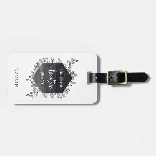 幾何学的な緑の草木|は冒険引用文を始めます ラゲッジタグ (正面横)