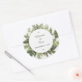 幾何学的な緑の葉のフレームありがとう ラウンドシール (封筒)