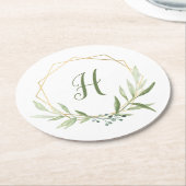 幾何学的な緑リース ラウンドペーパーコースター (アングル)