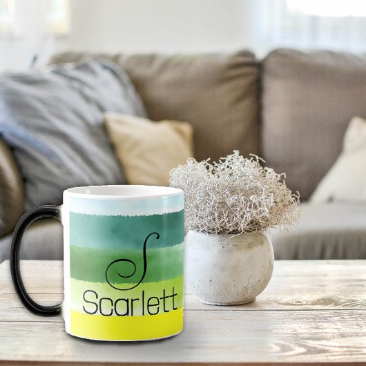 幾何学的な緑色の名前の文字コーヒーマグ モーフィングマグカップ