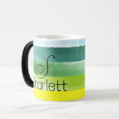 幾何学的な緑色の名前の文字コーヒーマグ モーフィングマグカップ (正面左)