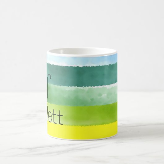 幾何学的な緑色の名前の文字コーヒーマグ モーフィングマグカップ (中央)