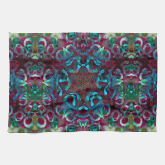 幾何学的な線とグラデーションマットの折り曲げのモザイク キッチンタオル (横)