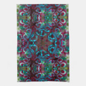 幾何学的な線とグラデーションマットの折り曲げのモザイク キッチンタオル (縦)