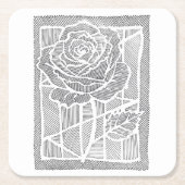 幾何学的な線画のバラの植物画のコースター スクエアペーパーコースター (正面)