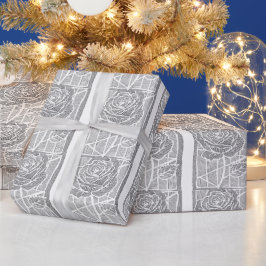 幾何学的な線画のバラの植物画ラッピングペーパー ラッピングペーパー