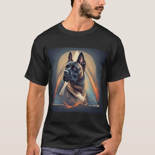 幾何学的な背景を持つボクサー犬 Tシャツ (正面)