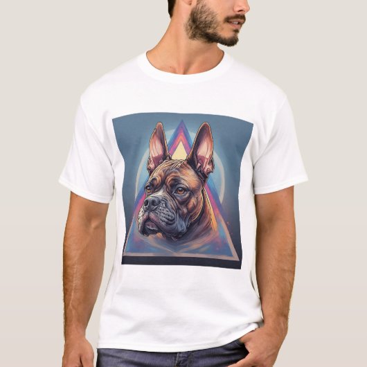 幾何学的な背景を持つボクサー犬 Tシャツ (正面)
