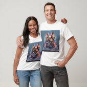 幾何学的な背景を持つボクサー犬 Tシャツ (ユニセックス)