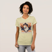幾何学的な背景を鮮やか持つコリー犬 Tシャツ (正面フル)