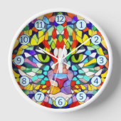 幾何学的な色数々のの図形の芸術的猫 壁時計 (正面)