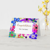 幾何学的な花おめでとう カード (黄色い花)