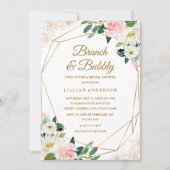 幾何学的な花のウェディングシャワーブランチとバブル 招待状 (正面)