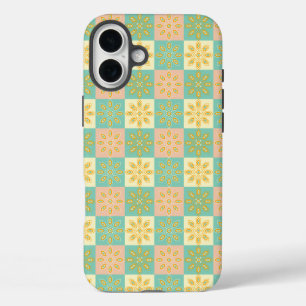 幾何学的な花のモチーフがあしらわれたシームレスなパターン iPhone 16 PLUSケース