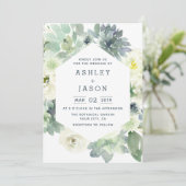 幾何学的な花の多肉植物の結婚式招待状 招待状 (スタンド正面)