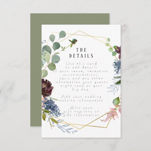 幾何学的な花の結婚式の詳細情報カード エンクロージャーカード (正面/裏面)
