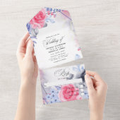 幾何学的な花柄のシルバーインクウェディングオールインワン招待状 オールインワン招待状 (貼ってはがせる)