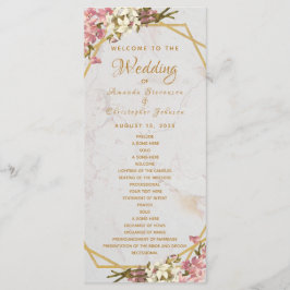 幾何学的な花模様の大理石とゴールドと蘭の結婚式 プログラム