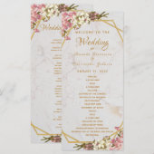 幾何学的な花模様の大理石とゴールドと蘭の結婚式 プログラム (正面/裏面)