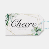 幾何学的な花緑のグリーン チェアーズ ワインボトルタグ ギフトタグ (正面(横))