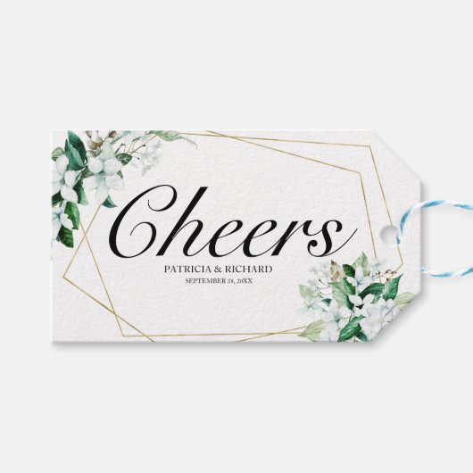 幾何学的な花緑のグリーン チェアーズ ワインボトルタグ ギフトタグ (正面(横))