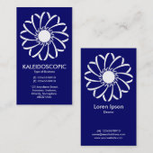幾何学的な花01 – 白オン深い海軍 名刺 (正面/裏面)