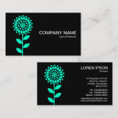 幾何学的な花 – ターコイズオン黒 名刺 (正面/裏面)