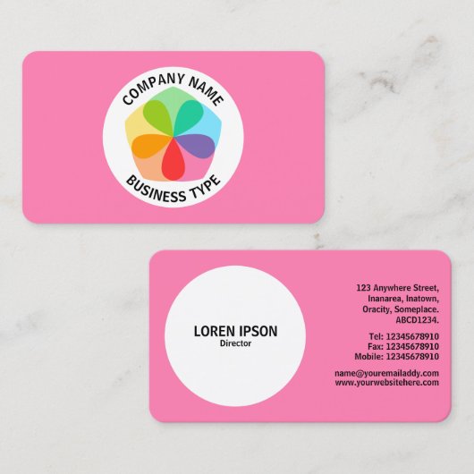 幾何学的な花 – ピンク#FF7FB2 名刺 (正面/裏面)