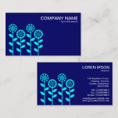 幾何学的な花 – 水色の深いネイビー 名刺 (正面/裏面)