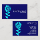 幾何学的な花 – 水色の深い海軍 名刺 (正面/裏面)
