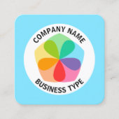 幾何学的な花 – 淡い色の青#7FE6FF スクエア名刺 (正面)