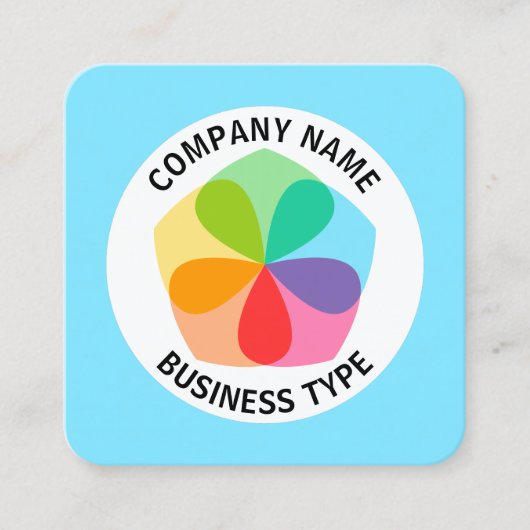 幾何学的な花 – 淡い色の青#7FE6FF スクエア名刺 (正面)