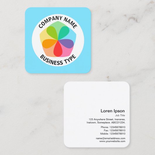 幾何学的な花 – 淡い色の青#7FE6FF スクエア名刺 (正面/裏面)