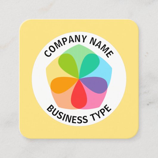 幾何学的な花 – 淡い色の黄色#FFE67F スクエア名刺 (正面)