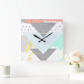 幾何学的な芸術のプリント スクエア壁時計 (ホーム)