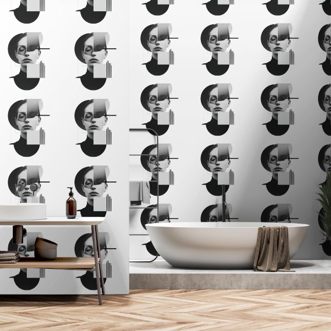 幾何学的な芸術性によって断片化されたエーテルポートレート 壁紙 (浴室)