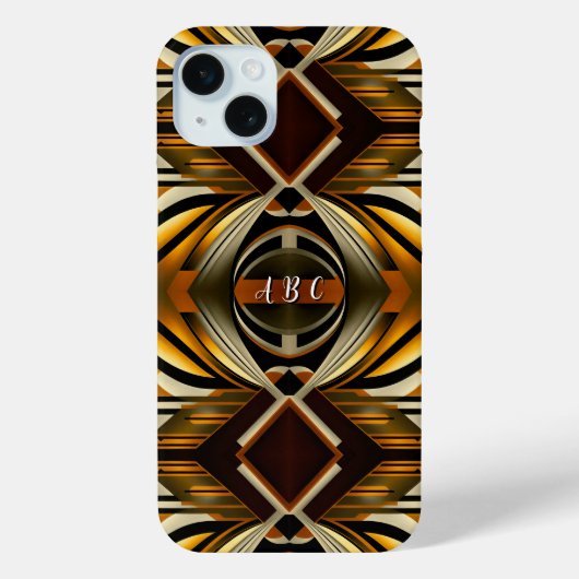 幾何学的な茶色と金ゴールドの幾何学的パターン Case-Mate iPhoneケース (裏面)