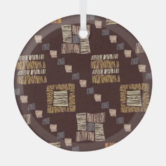 幾何学的な茶色の民族部族の背景 ガラスオーナメント