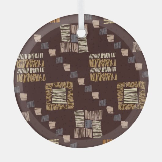幾何学的な茶色の民族部族の背景 ガラスオーナメント (正面)