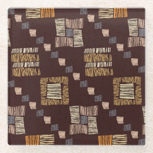 幾何学的な茶色の民族部族の背景 ガラスコースター (正面)