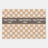 幾何学的な茶色の花模様名前をカスタムする ラッピングペーパーシート (正面2)