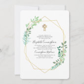 幾何学的な葉金ゴールドクロスバプテスマ招待状 招待状 (正面)