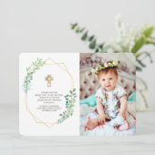 幾何学的な観モダン葉写真のバプテスマをありがとう サンキューカード (スタンド正面)